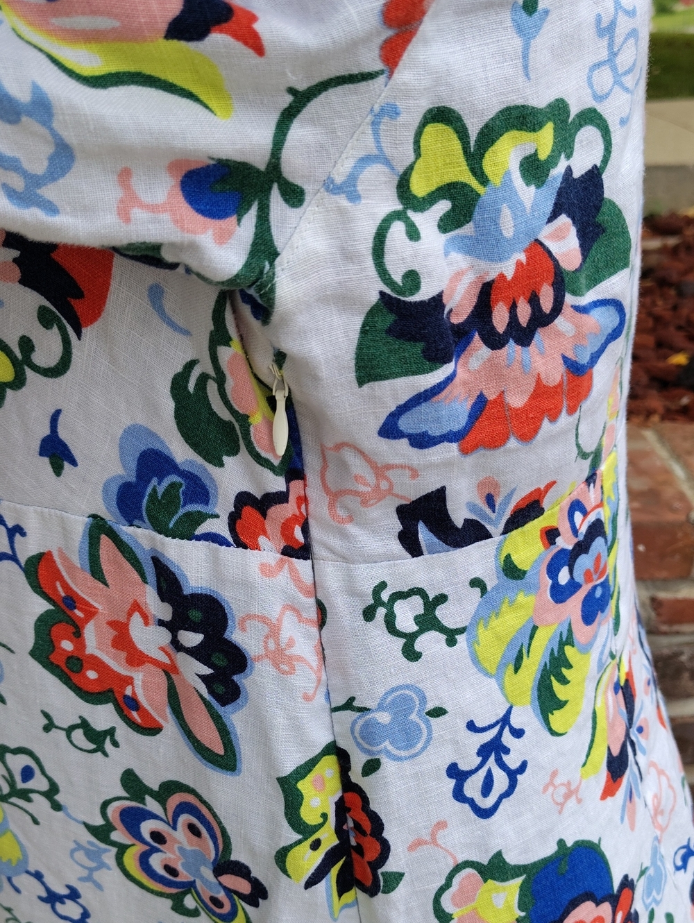 Boden 100% Linen 3/4 Sleeves V Neck Floral Mini Dress Size 10L Beachy Bohemian - Picture 6 of 16